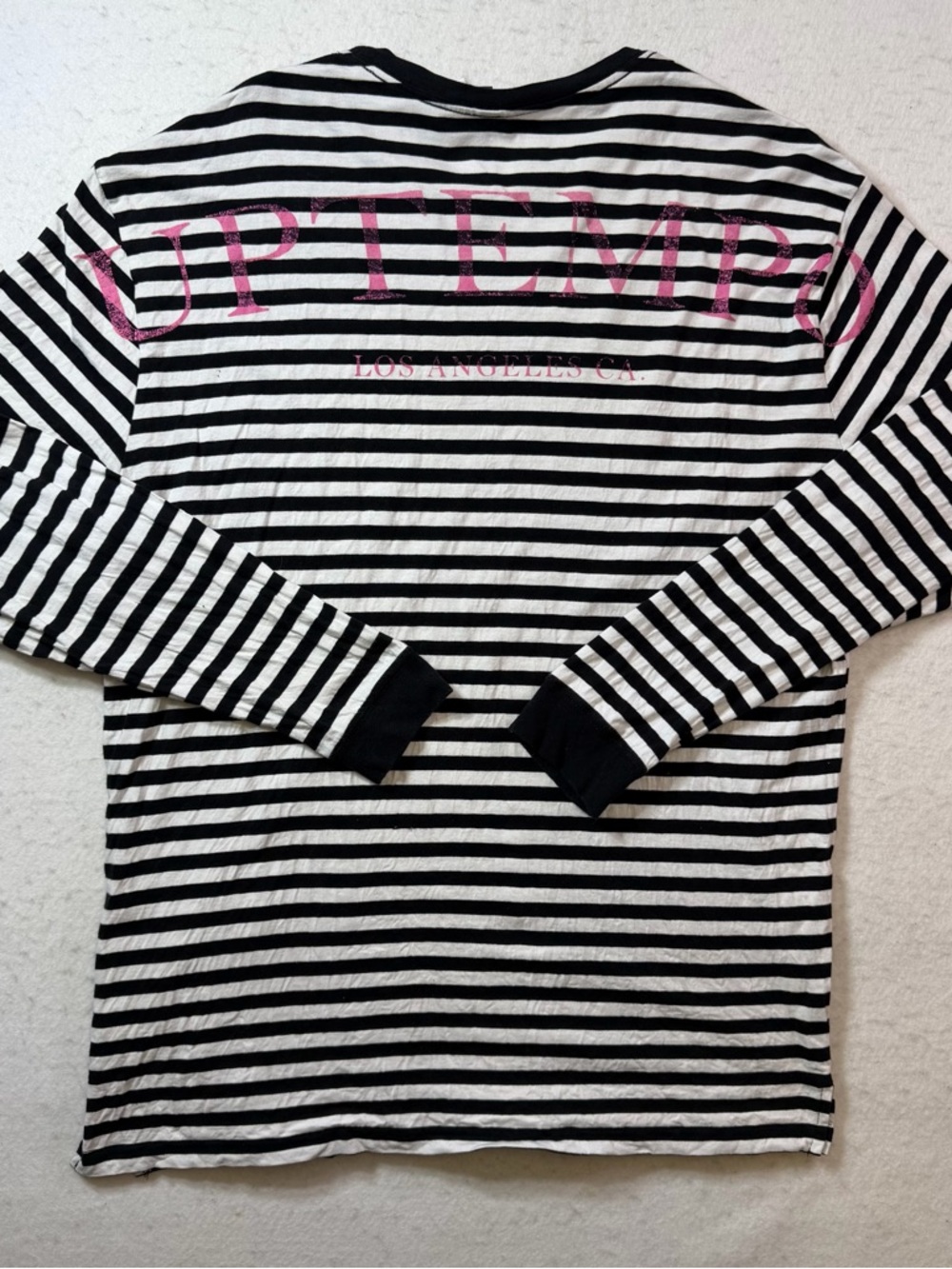 Divided Black & White Striped Long Sleeve Tee Pink Los Angeles California Logo L